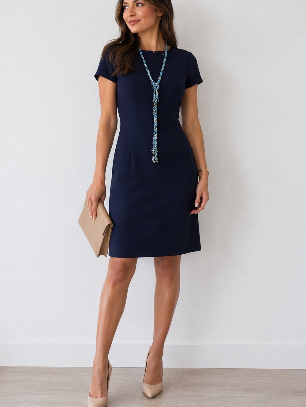 Brooks Brothers Size 2 Navy Blue Work Dress With Lining, Zipper Short Sleeve
